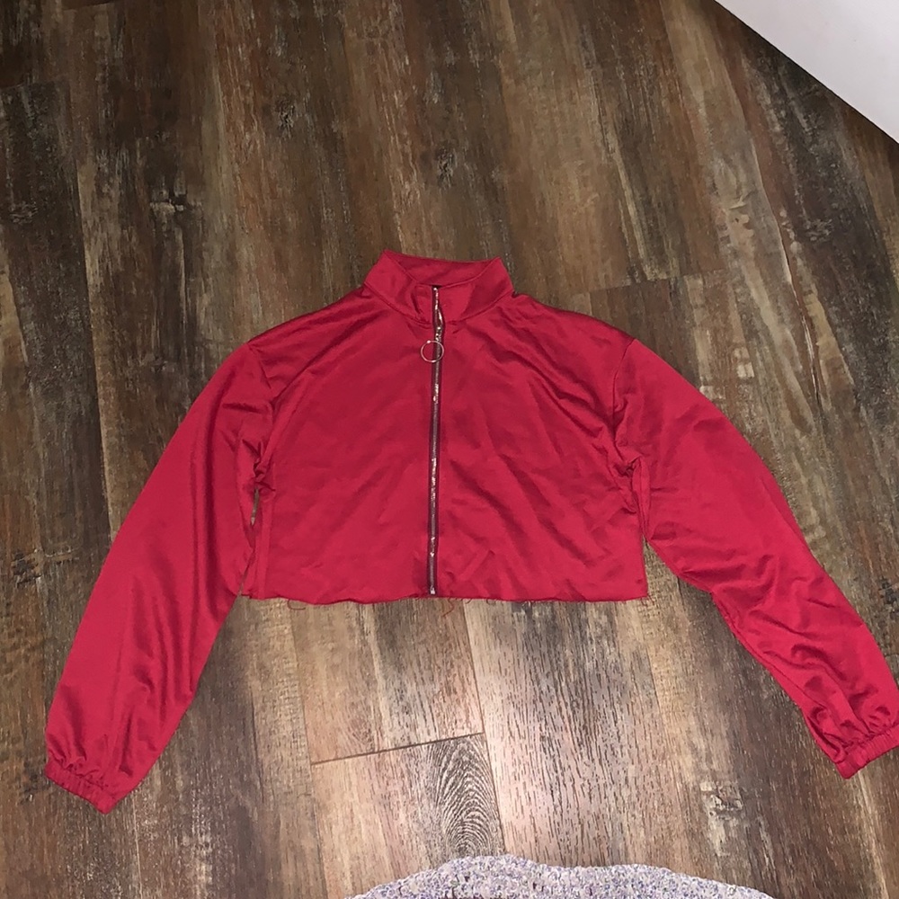Cropped red zipper sweater